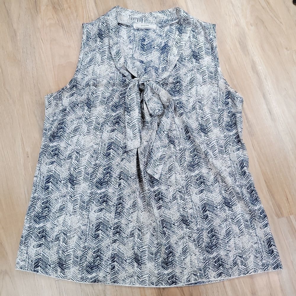 🔸️Poema Blue & Cream Brushed Chevron Print Sleeveless Top Large